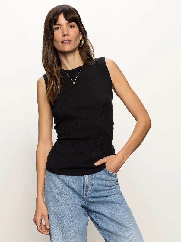 Ribbed Ruched Tank Black loose fit tank