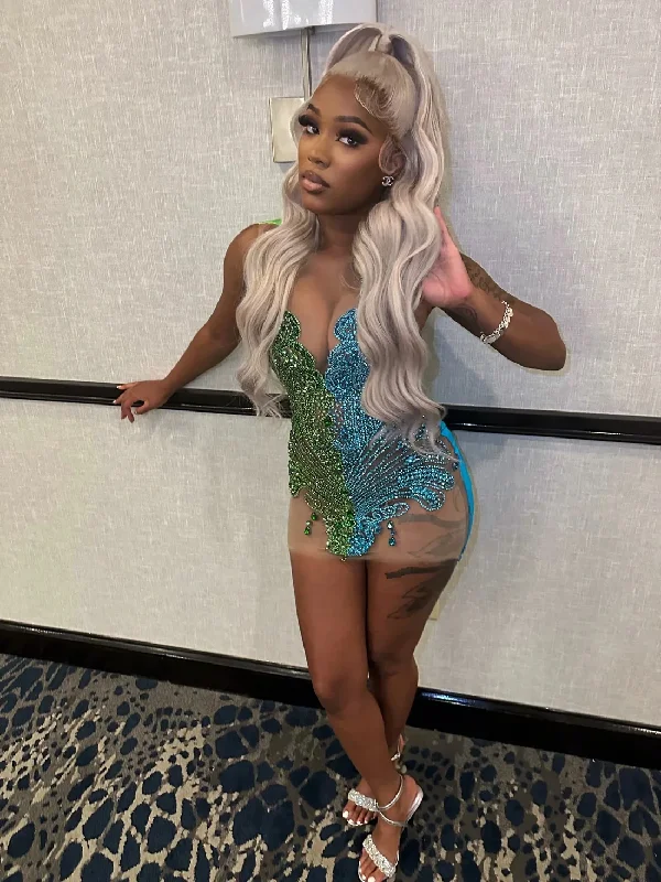 Luxury Sheer Diamond Short Prom Dresses Black Girls Sexy Birthday Party Dresses African Mini Cocktail Dresses Homecoming Tunics Distressed trendy