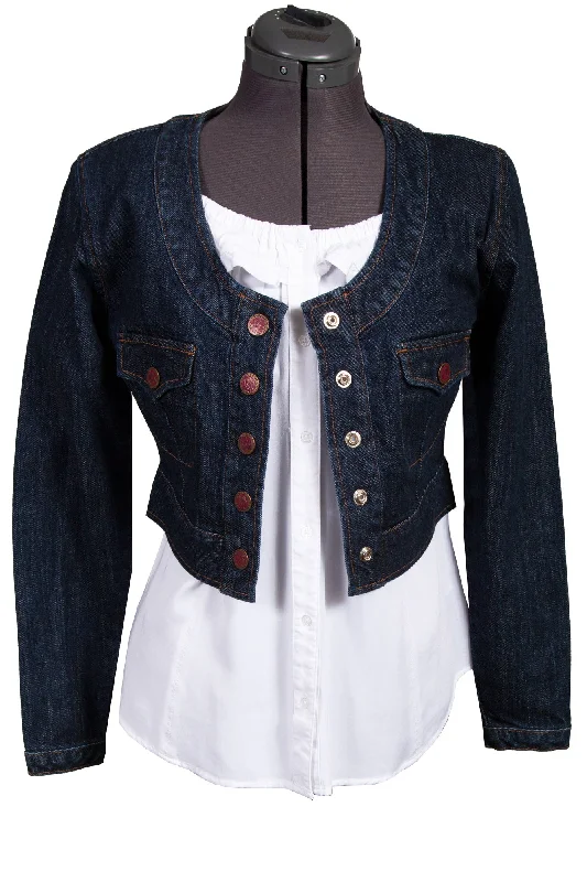Scully Womens Indigo Cotton Blend Scoop Jacket Herringbone Jacket Checkered Jacket Solid Jacket