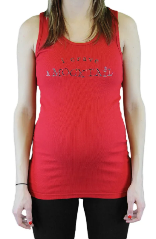 BELLY CRAVINGS Maternity Bright Red "I Crave A Mocktail" Tank Top O/S strappy tank top