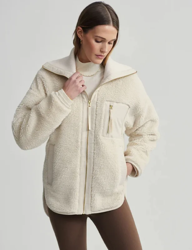 Myla Zip-Through Jacket - Sandshell Ribbed Jacket Pleated Jacket Ruffled Jacket