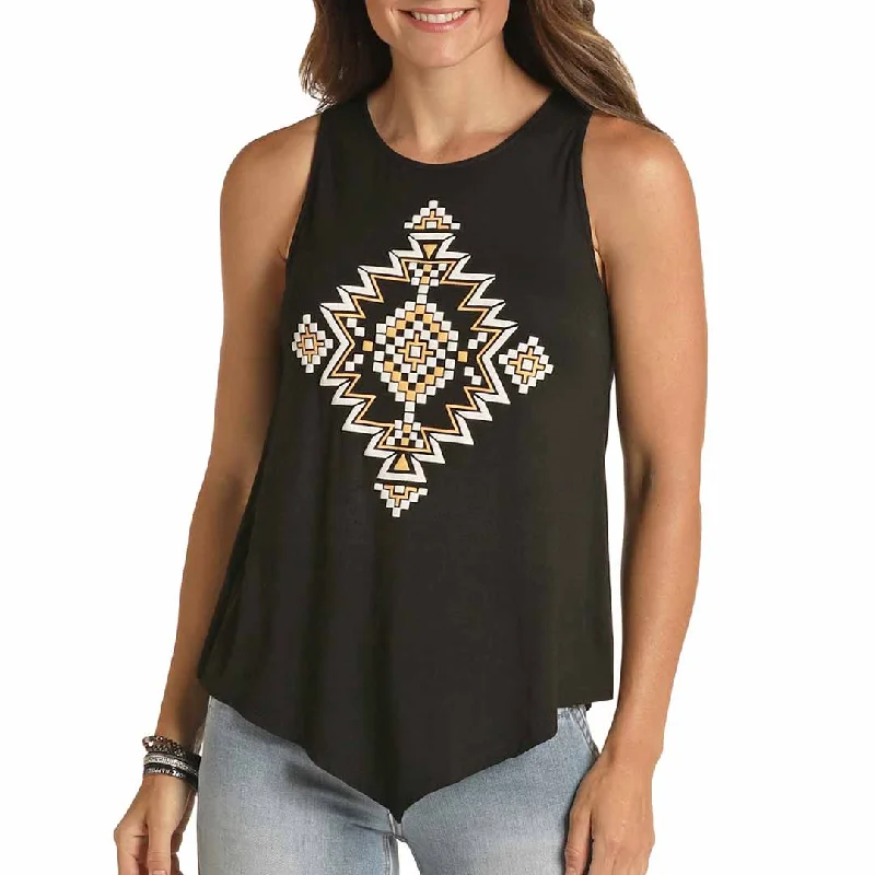 Panhandle Women's Aztec Print Handkerchief Tank Top mesh tank top
