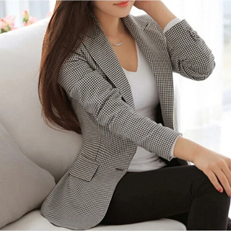 Bigsweety New Fashion Women Plaid Blazer 2018 Elegant Coat Suit Long Sleeve Turn Down Collar Jacket Casual Female Outerwear 3XL Bomber Jacket Anorak Windbreaker