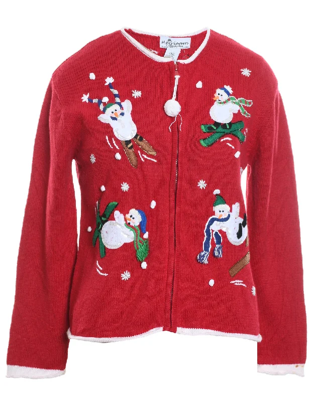 Snowman Christmas Cardigan - M Cardigan Knitwear Sweater