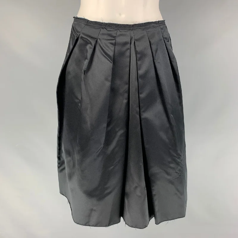 PRADA Size 4 Black Silk Pleated Circle Skirt flowy skirt hem