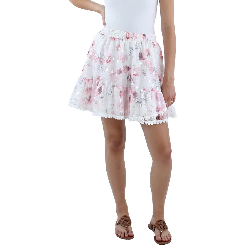 Beulah Womens Juniors Chiffon Floral A-Line Skirt denim skirt durable