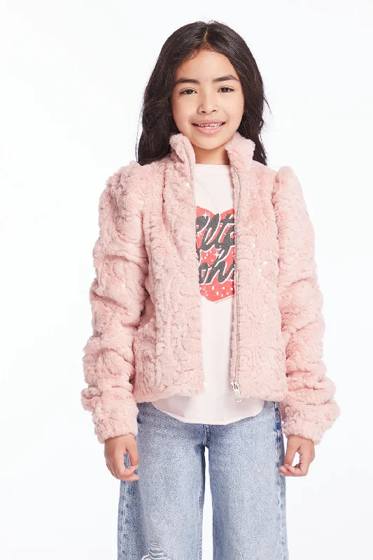Girls Pinky Puff Sleeve Jacket Toggled Jacket Drawstring Jacket Belted Jacket