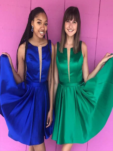 A-Line Plunging Neck Satin Homecoming Party Dress UK Sale OP227 Tunics Luxurious premium