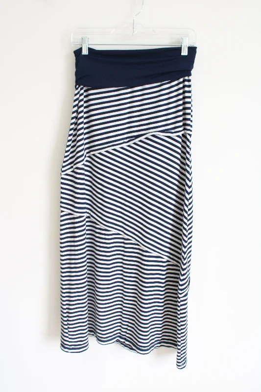 Max Studio Blue Striped Maxi Skirt | S silk skirt lustrous