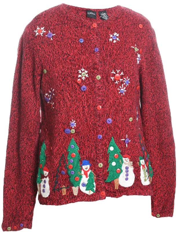 Snowman Christmas Cardigan - S Mesh Blend Leather Blend Suede Blend