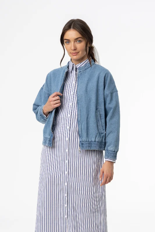 Blue Denim Oversized Jacket Wool Fabric Cashmere Fabric Tweed Fabric