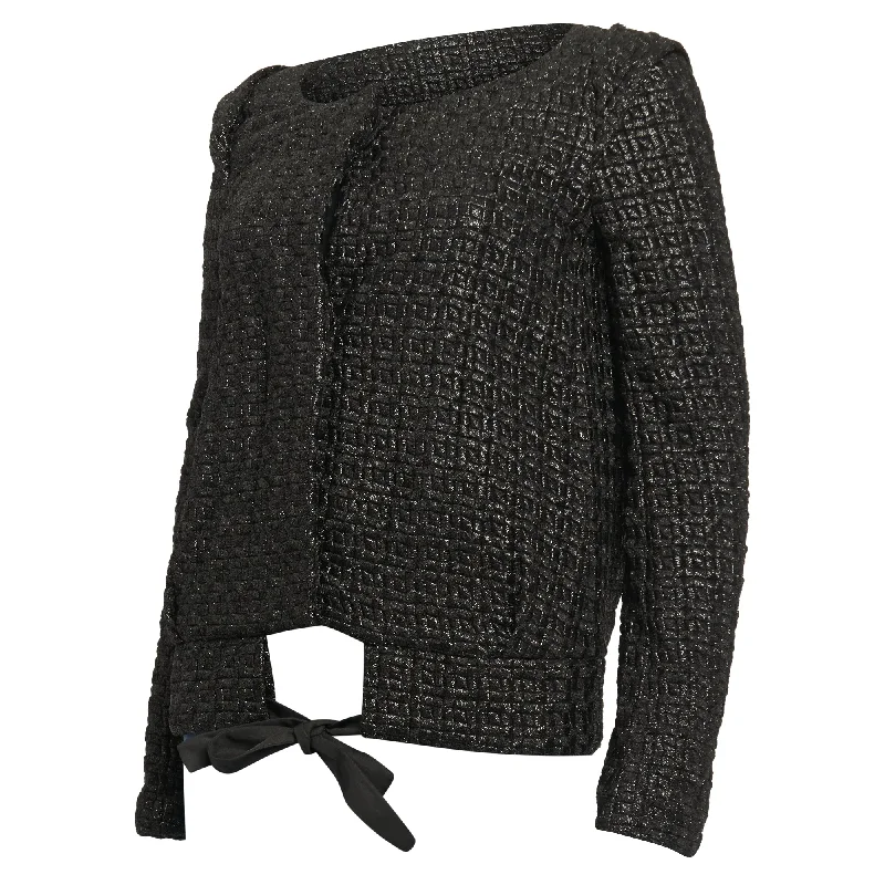 Black Metallic Tweed Preowned Jacket Ribbed Jacket Pleated Jacket Ruffled Jacket