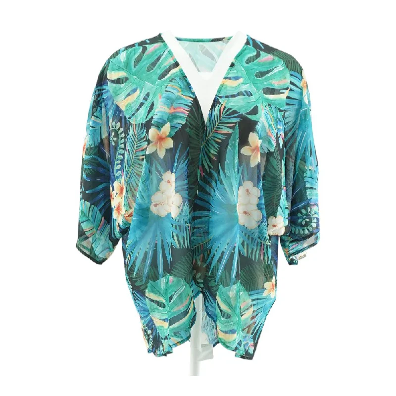 Multi Tropical Cardigan Sweater Spandex Rayon Corduroy