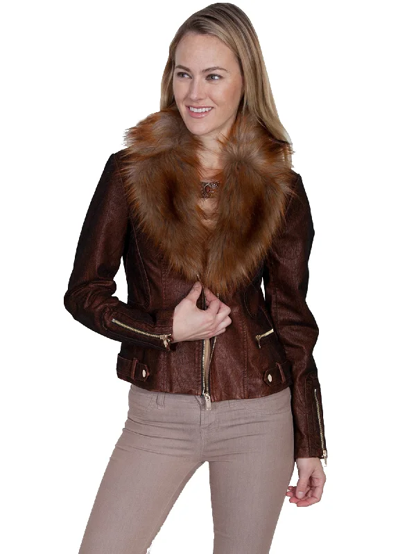 Scully Womens Copper Faux Fur Moto Jacket Faux Fur Jacket Real Fur Jacket Shearling Jacket