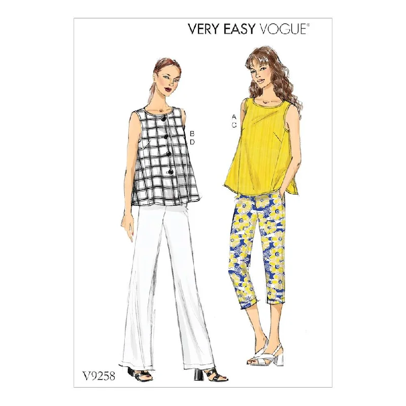 Vogue Pattern V9258 Misses' Sleeveless Tops with Pull-On Pants Classic Flared Pants
