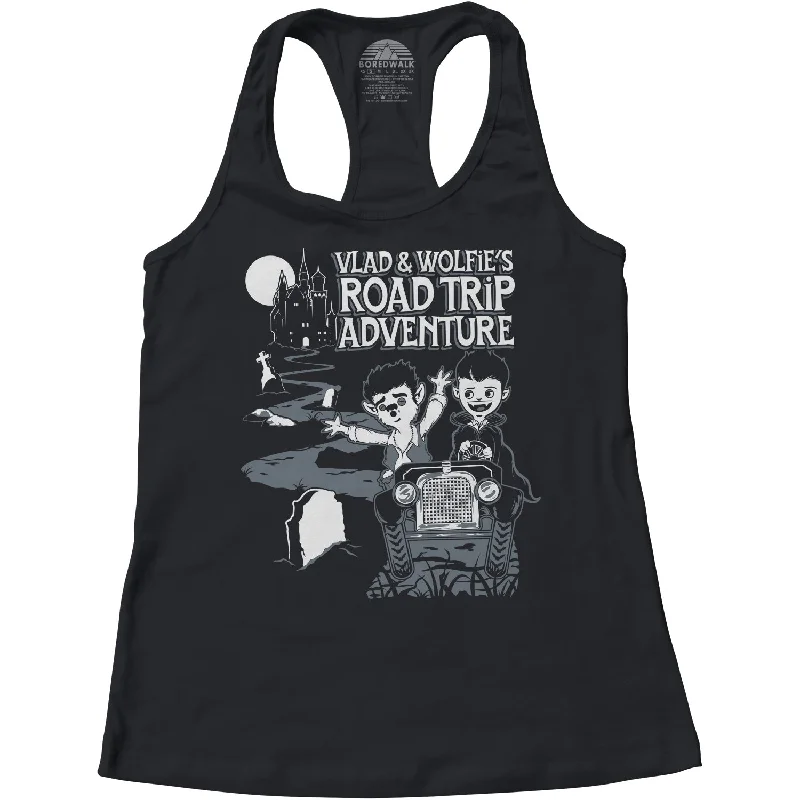 Women's Vlad and Wolfie's Road Trip Adventure Racerback Tank Top mesh tank top