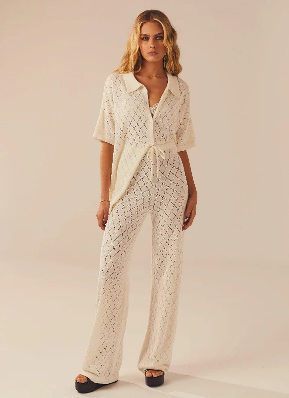 Jaded Knit Pants - White Sand Relaxed Casual Leggings