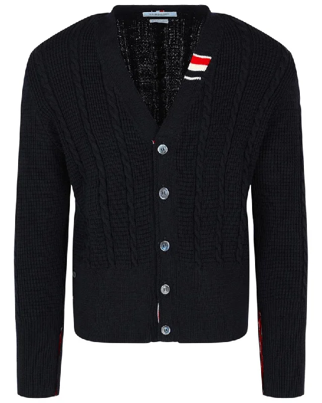 Thom Browne V-Neck Cardigan Transparent Opaque Sheer
