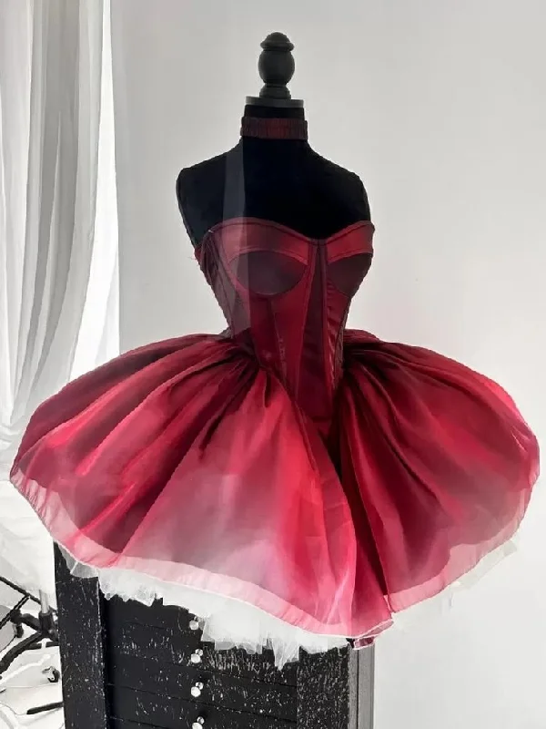 Burgundy Sweetheart Neck A-Line Short Party Dress Homecoming Dress, D524 Tunics Hiking breathable