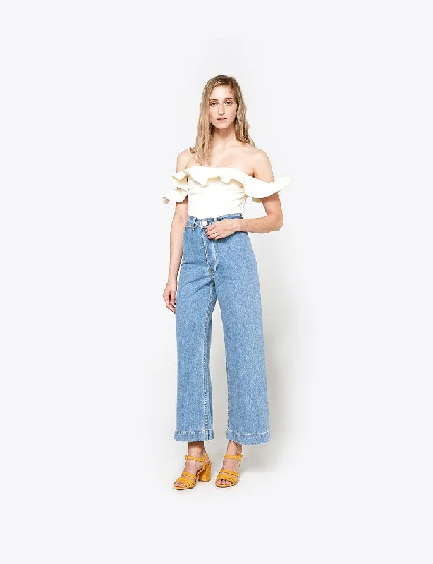 Sailor Pant in Light Blue Denim Chic Slim Fit Pants