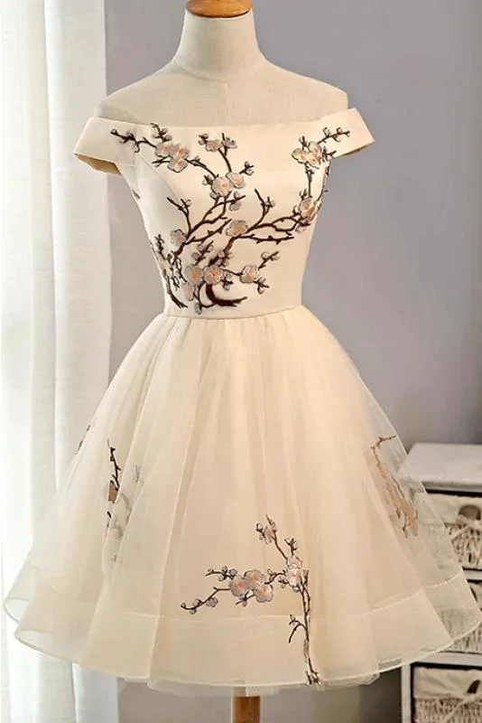 A Line Off the Shoulder Short Homecoming Gown with Appliques, Tulle Short Party Dresses M1752 Mermaid Tail Wedding