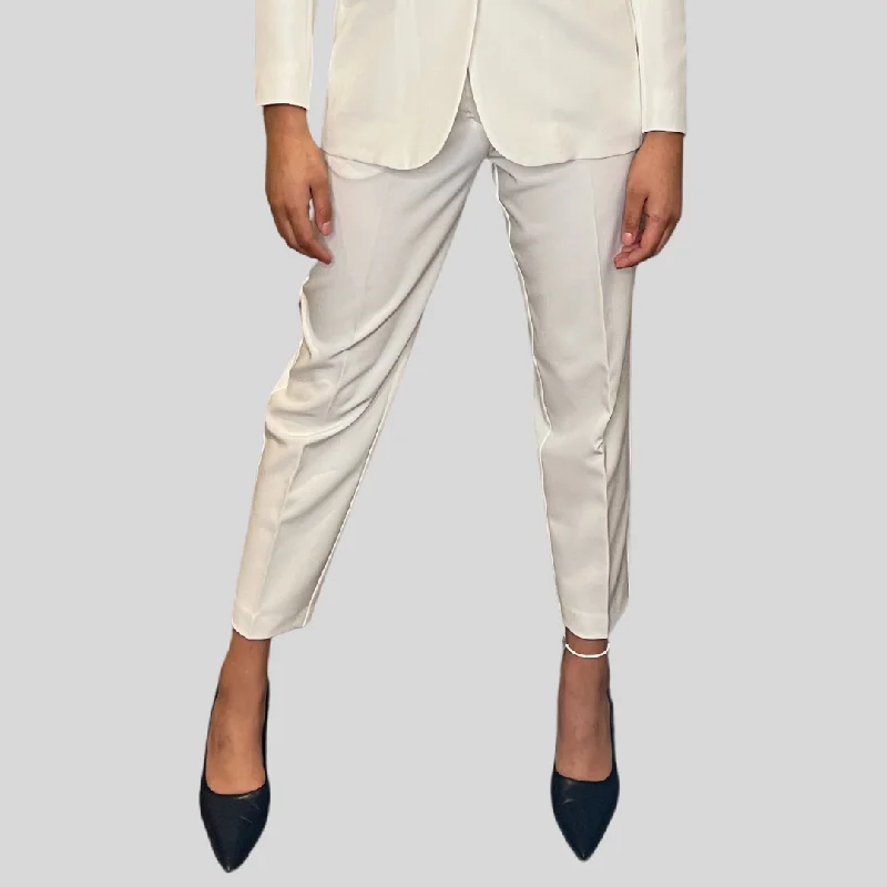 Dress Pants - White Stylish Elastic Waist Pants