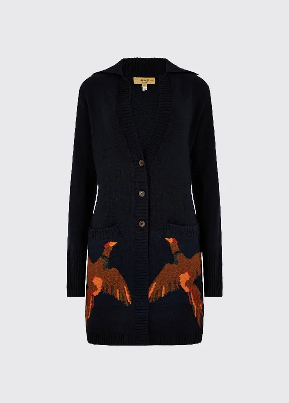 Cardigan en maille Dromore - Navy Notch Collar Peter Pan Collar Cowl Neck