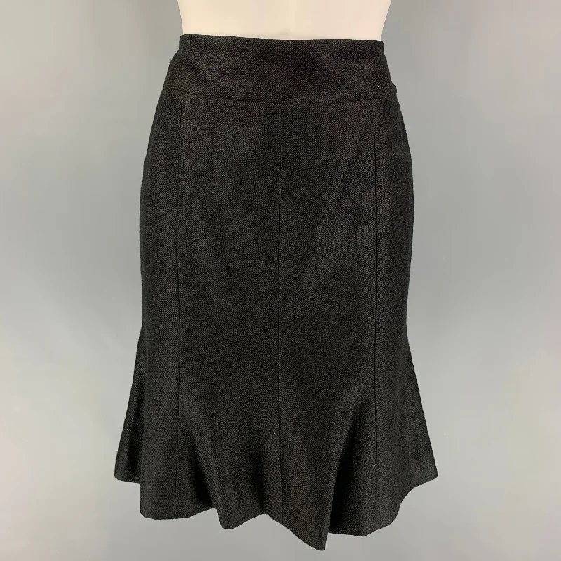 CHANEL AL719 05C Size 4 Black Linen Trumpet Skirt denim skirt casual