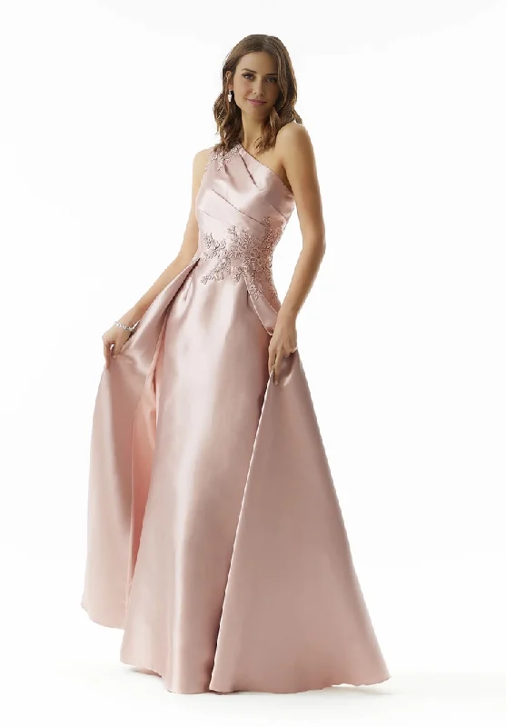 Women's Prom Dress Party Dress Satin Wedding Guest Dress Long Dress One-shoulder Mother of the Bride Dresse With Appliques Cowl Neckline Elegant