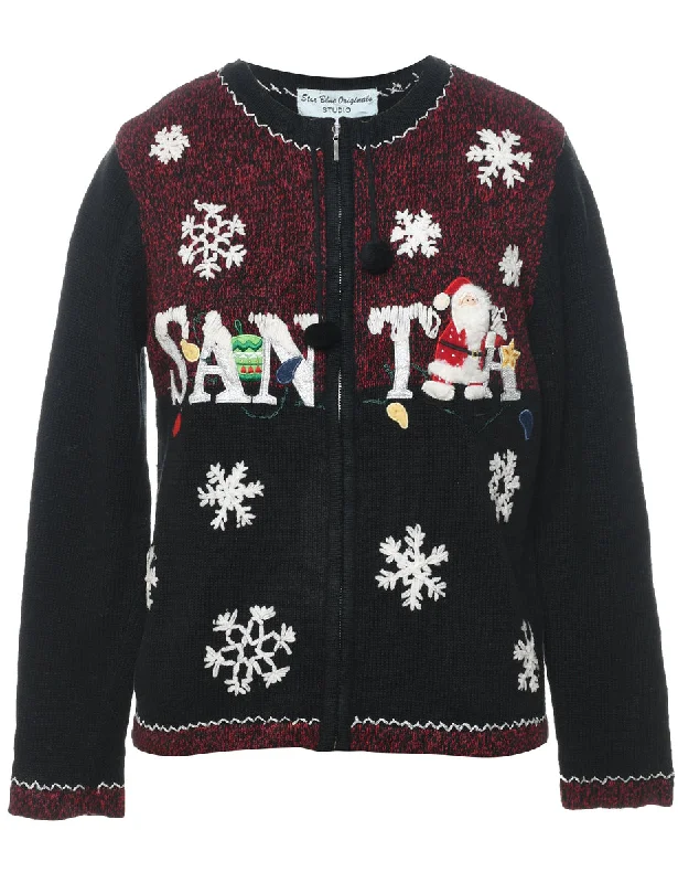 Santa Claus Christmas Cardigan - M Satin Blend Silk Blend Wool Blend