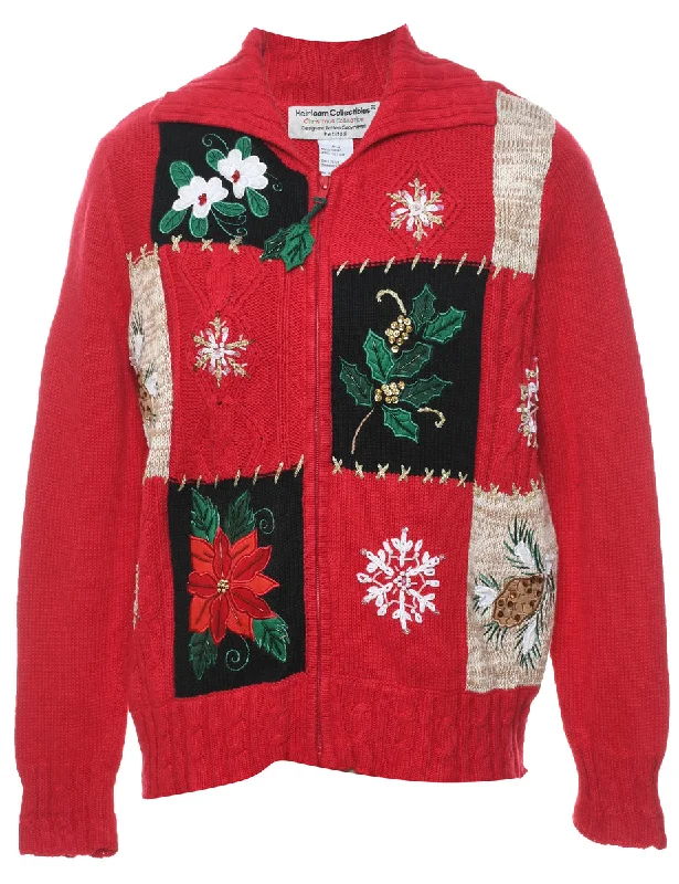 Floral Christmas Cardigan - M Terry Blend Velvet Blend Canvas Blend