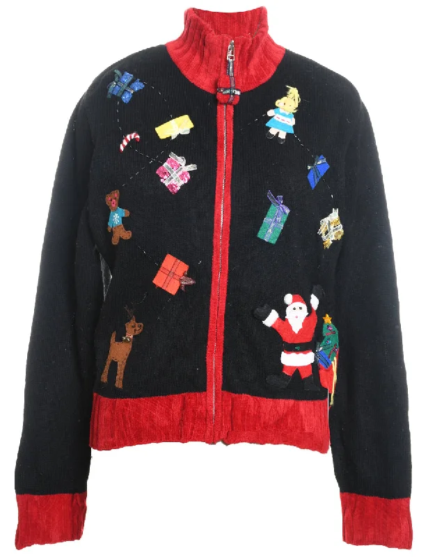 Santa Claus Christmas Cardigan - L Slim Fit Regular Fit Oversized