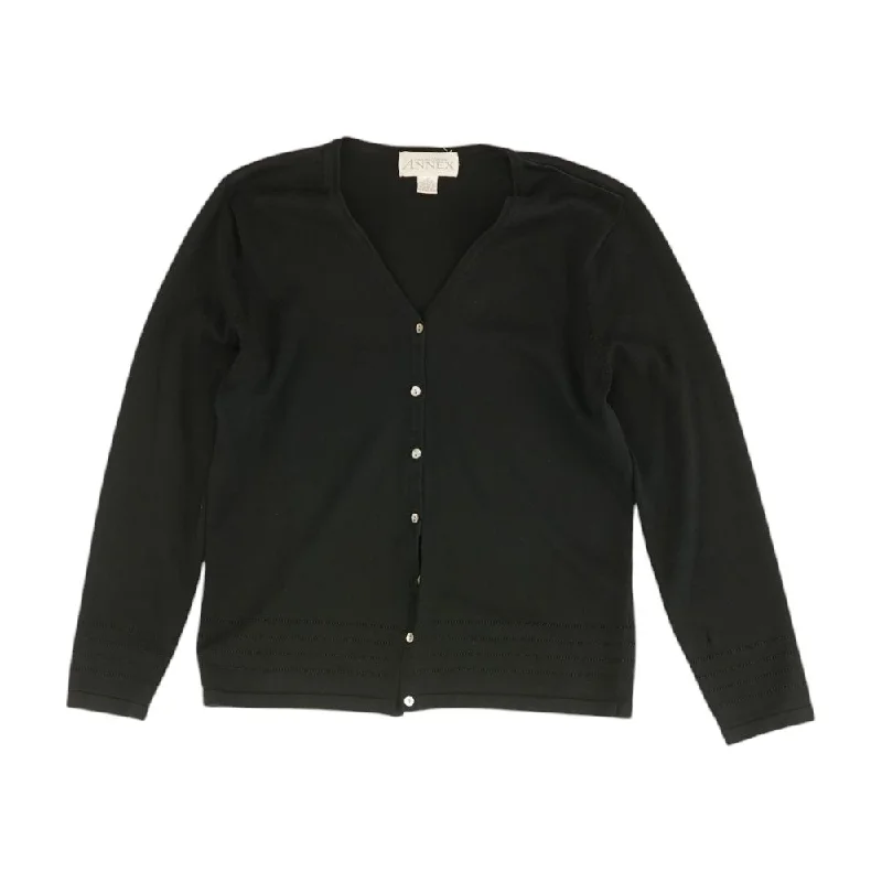 Vintage Black Solid Cardigan Sweater Fleece Cardigan Nylon Polyester