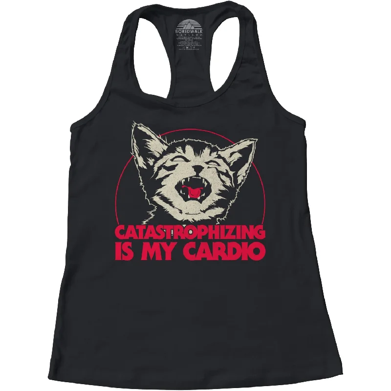 Women's Catastrophizing Is My Cardio Cat Racerback Tank Top lace back tank