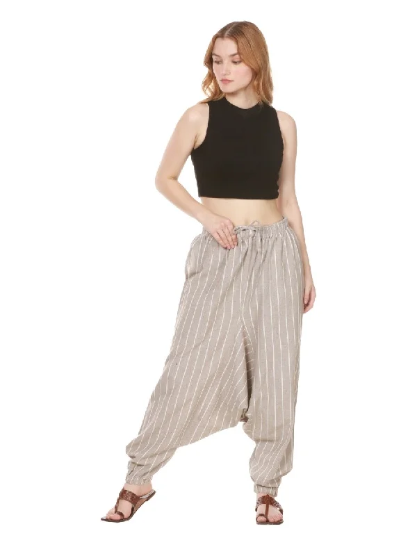 Women's Harem Pant | Grey Stripes | Fits Waist Size 28" to 36" Trendy High-Waist Trousers