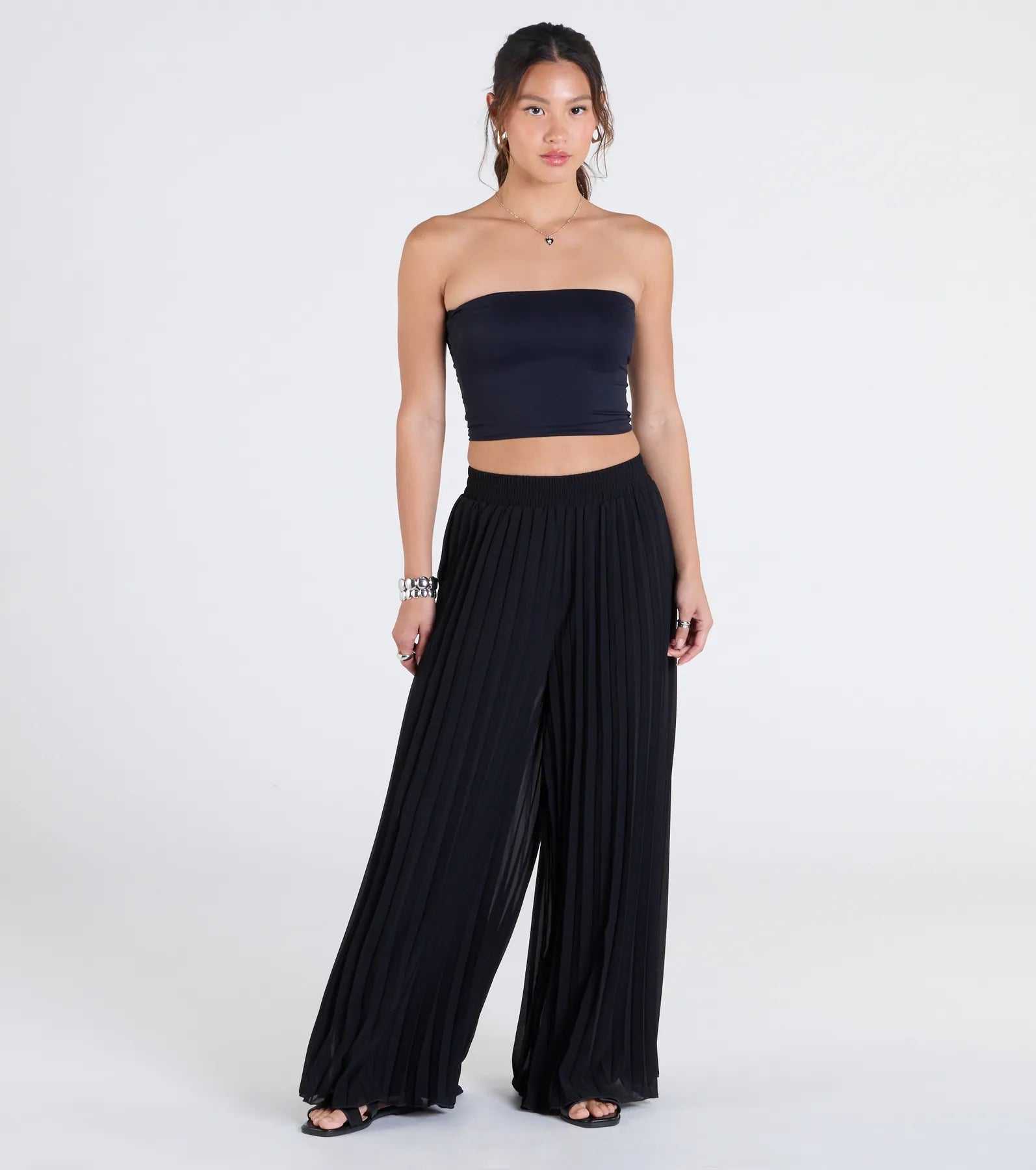 Pretty Pleats High-Rise Chiffon Palazzo Pants Comfortable Maternity Pants