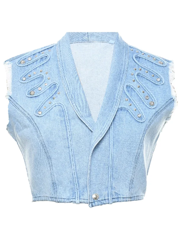 Studded Denim Jacket Vest - M Knit Fabric Woven Fabric Fleece Fabric