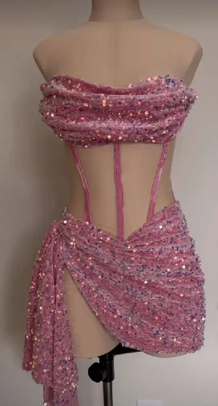 Pink Strapless Sequins Homecoming Dress Short Party Dress, MD7880 Tunics Timeless classic