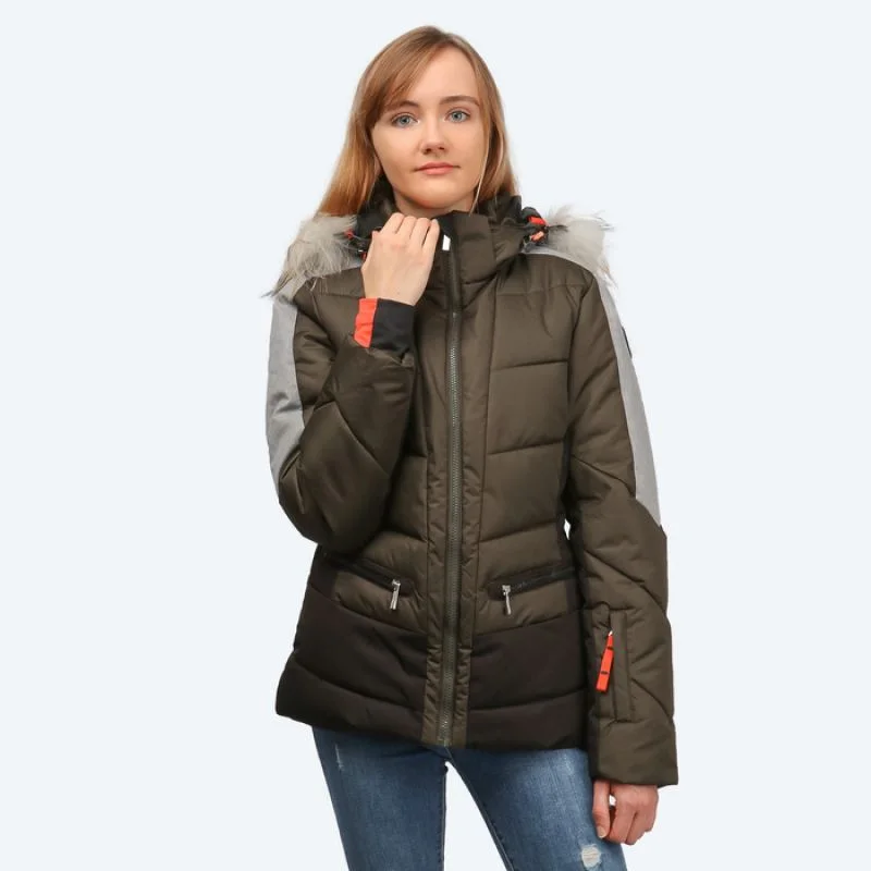 Icepeak Womens Electra IA Ski Jacket - Brown Stand-Up Collar Roll-Neck Collar Turtle Neck