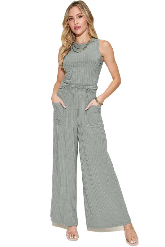 Basic Bae Full Size Ribbed Tank and Wide Leg Pants Set yoga tank top