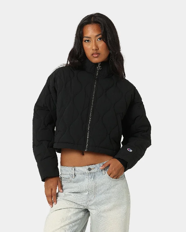 Champion Women's Lifestyle Cropped Puffer Jacket Black Anorak Shell Jacket Lightweight Jacket