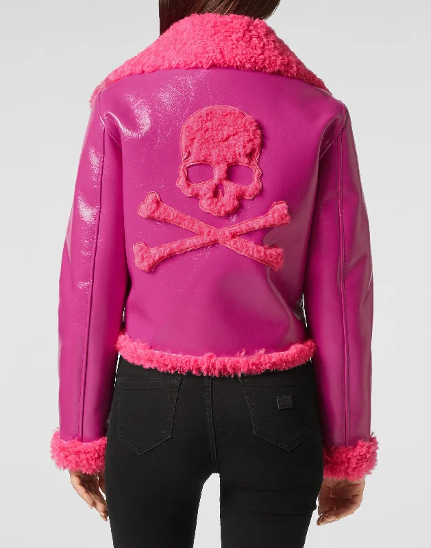 Eco Shearling Short Biker Jacket Skull&Bones Satin Jacket Silk Jacket Chiffon Jacket