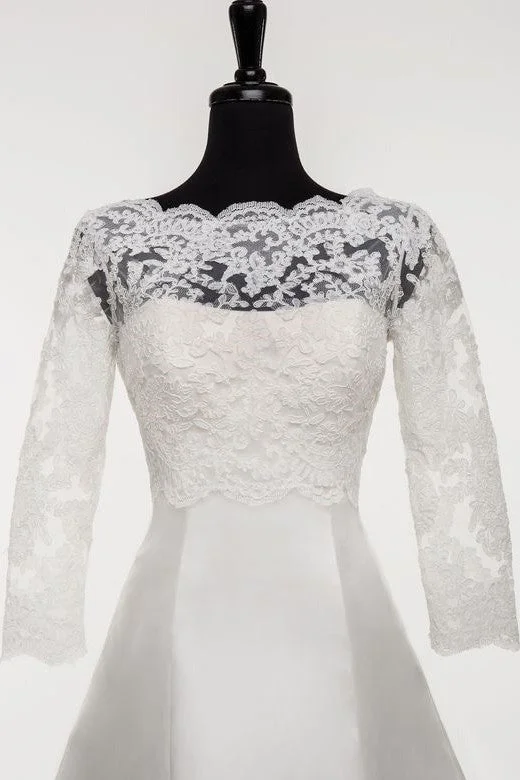 3/4 Sleeve Bridal Lace Topper Wedding Jacket with V back Ribbed Jacket Pleated Jacket Ruffled Jacket