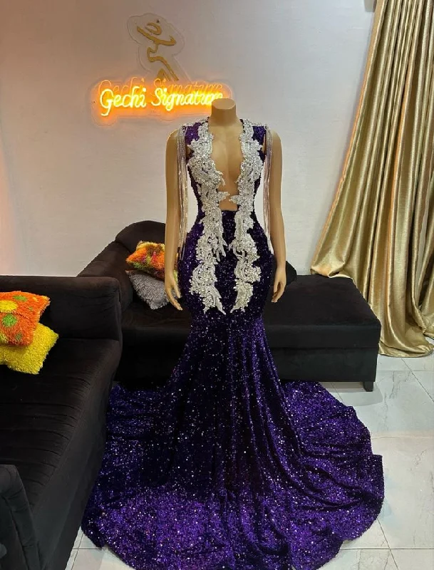 Long Purple Sequin Dress, Prom Dress, Wedding Reception Dress, Party Dress, Birthday Dress, Homecoming Dress, women clothing, Mermaid Dress Tunics Chic fashionable