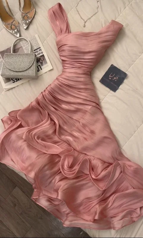 Beautiful Pink Sleeveless Ruffles Simple Party Dress Cocktail Dress, D344 Tunics Party sparkling