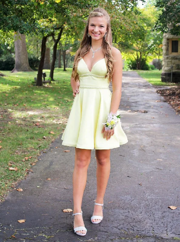 A-line Daffodil Soft Satin Party Dress Homecoming Dress PD1120 Tunics Mesh breathable