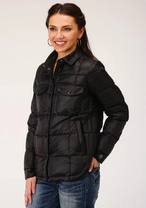 Roper Womens Black Nylon Parachute Down Fill Jacket Trench Coat Raincoat Waterproof Jacket