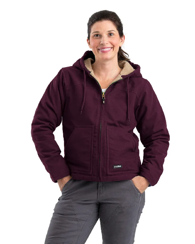 Berne Apparel Womens Sherpa-Lined Duck Hooded Plum 100% Cotton Jacket Anorak Shell Jacket Lightweight Jacket