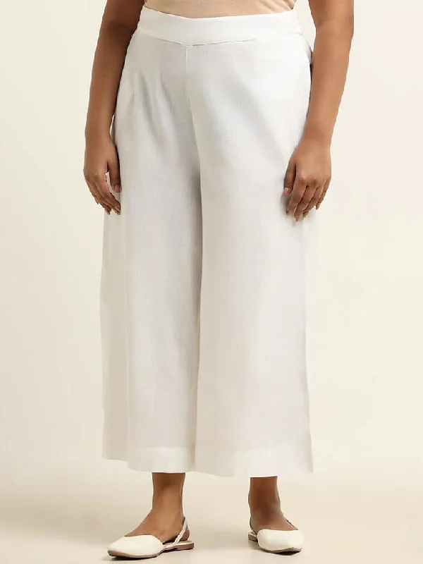 Diza White Straight Blended Linen Pants Casual Yoga Pants