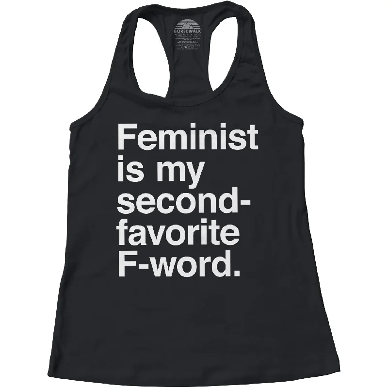 Women's Feminist is My Second Favorite F Word Racerback Tank Top neon tank top